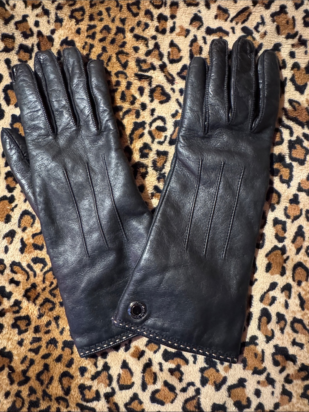 Coach Black Leather Women's Gloves with Button Accent